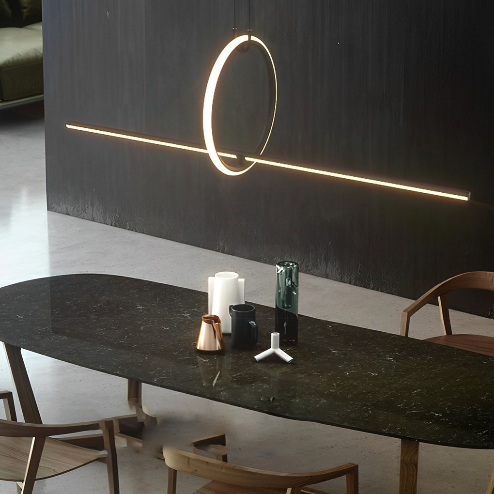 Modern Minimalist Black Ring LED Chandelier for Dining Room with 3 Step Dimming