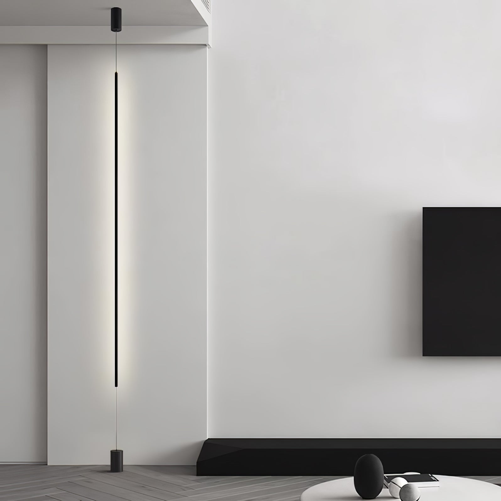 Modern Minimalist Black Slim Vertical LED Pendant Lamp for Contemporary Interiors