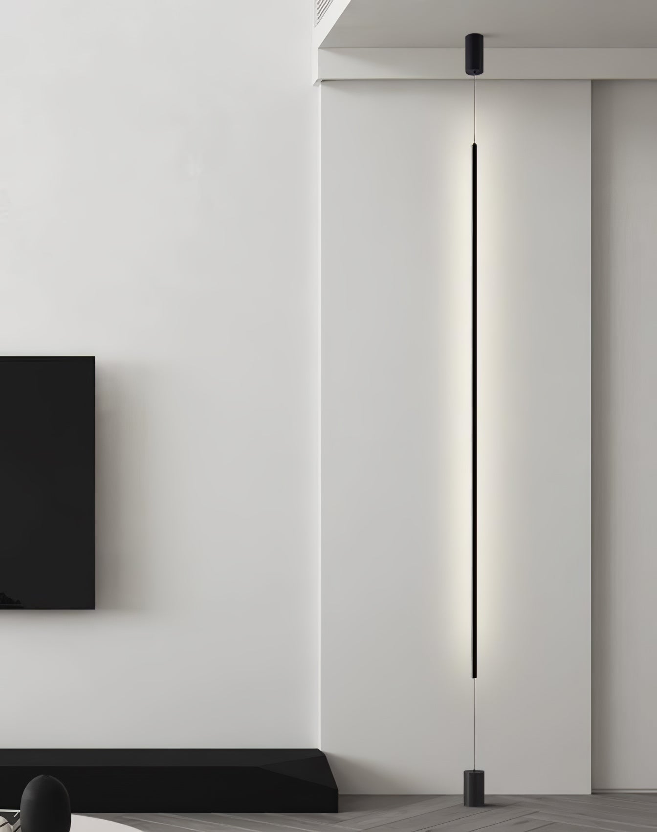 Modern Minimalist Black Slim Vertical LED Pendant Lamp for Contemporary Interiors