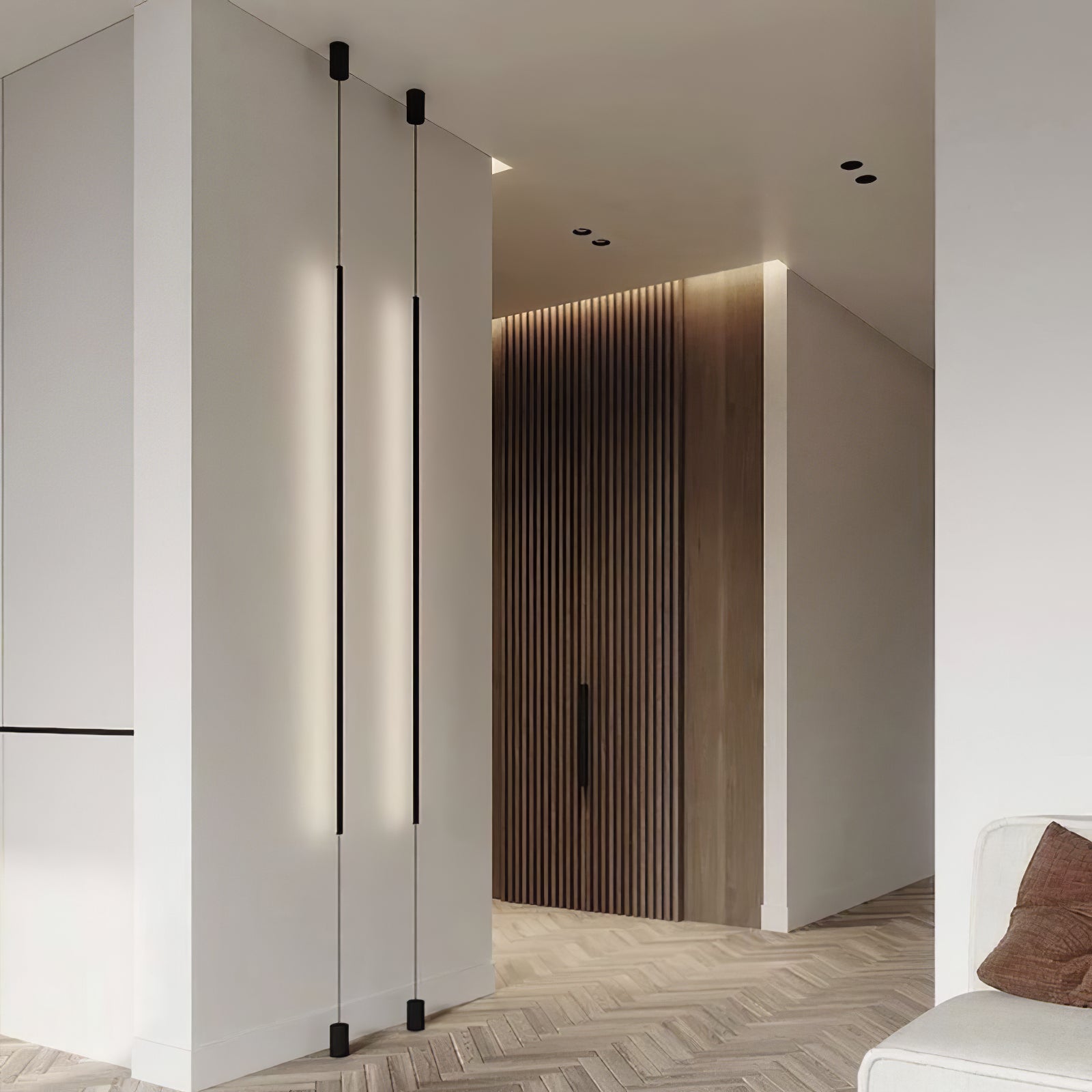Modern Minimalist Black Slim Vertical LED Pendant Lamp for Contemporary Interiors