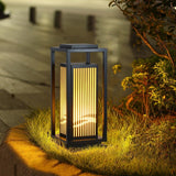 Modern Minimalist Black Solar LED Landscape Lantern with Striped Design Outdoor Path Light