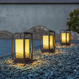 Modern Minimalist Black Solar LED Landscape Lantern with Striped Design Outdoor Path Light