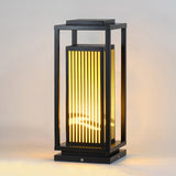 Modern Minimalist Black Solar LED Landscape Lantern with Striped Design Outdoor Path Light