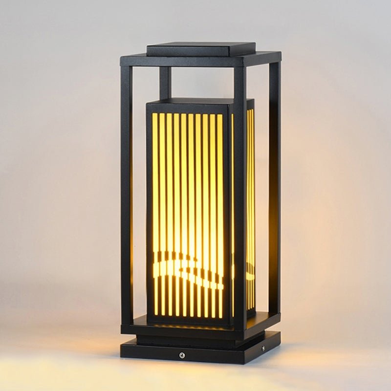 Modern Minimalist Black Solar LED Landscape Lantern with Striped Design Outdoor Path Light