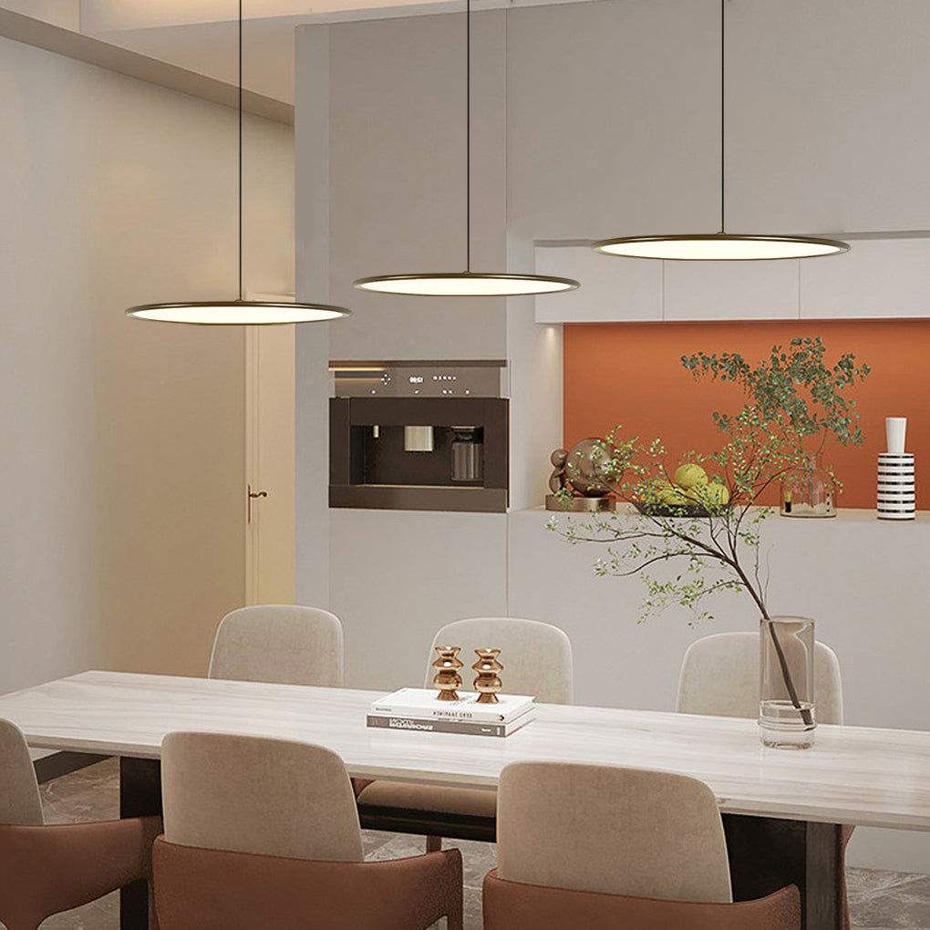 Modern Minimalist Circle Linear LED Pendant Light with Slender Wire Suspension