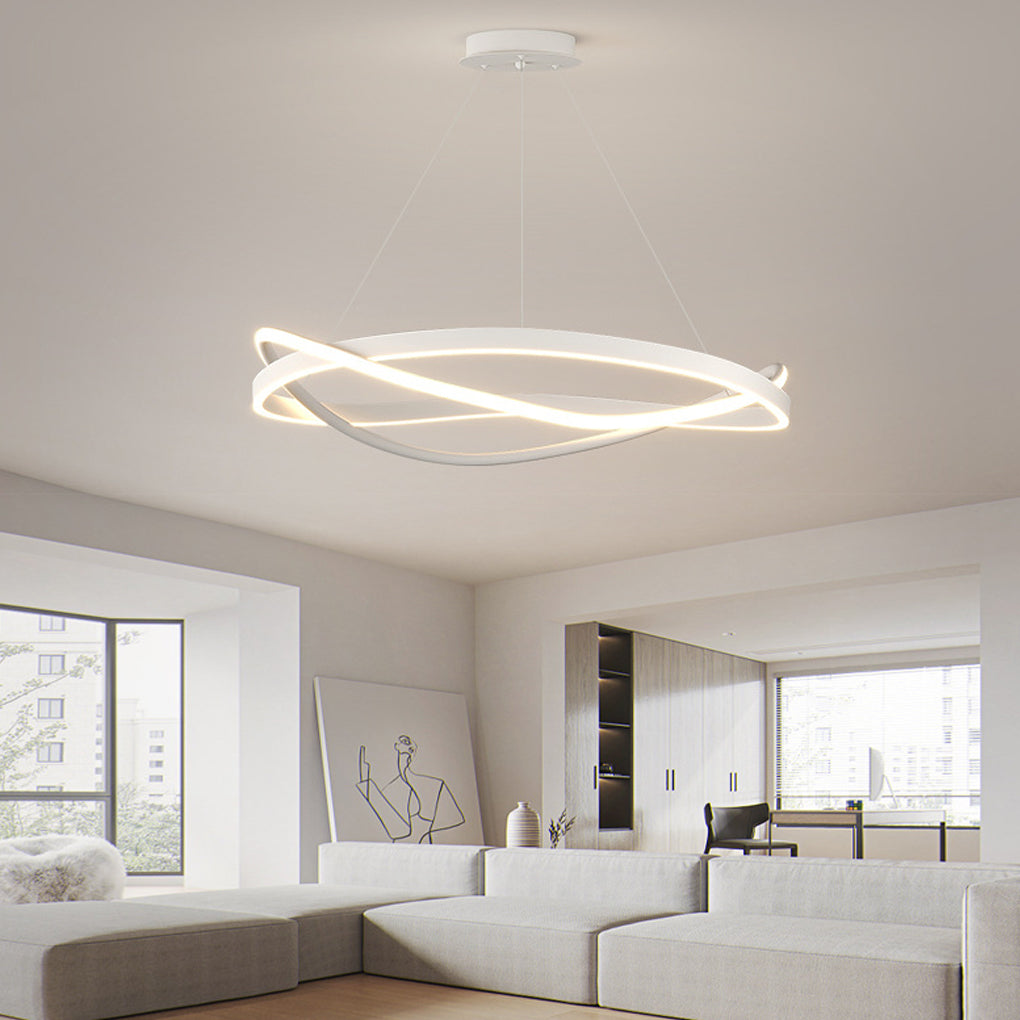 Modern Minimalist Circular Wave Ring LED Chandelier with Three Step Dimming Nordic Style Pendant Lighting
