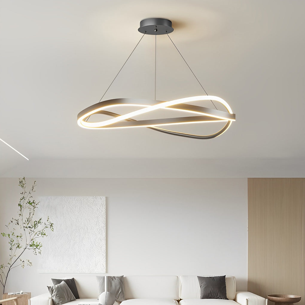 Modern Minimalist Circular Wave Ring LED Chandelier with Three Step Dimming Nordic Style Pendant Lighting