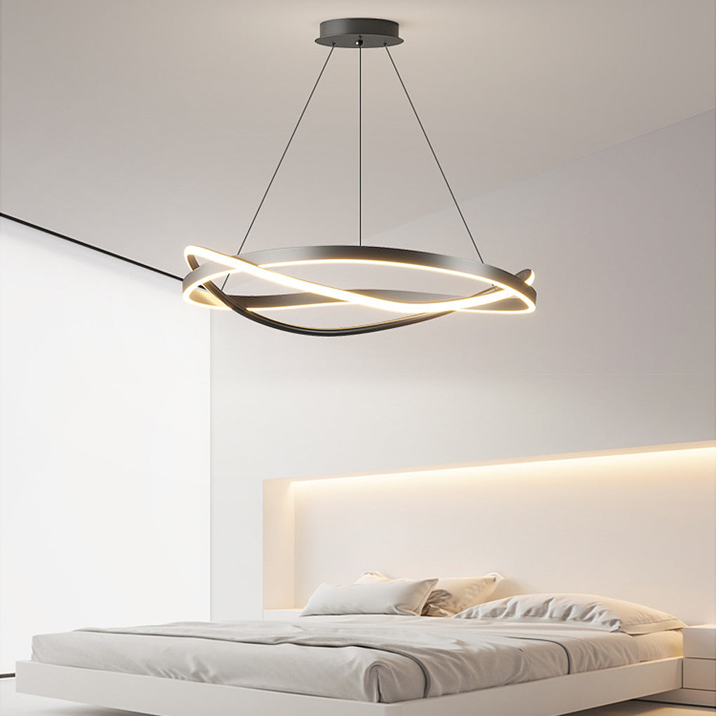 Modern Minimalist Circular Wave Ring LED Chandelier with Three Step Dimming Nordic Style Pendant Lighting