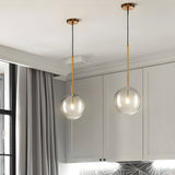 Modern Minimalist Clear Glass Globe Pendant Light with Iron Hardware for Dining Room