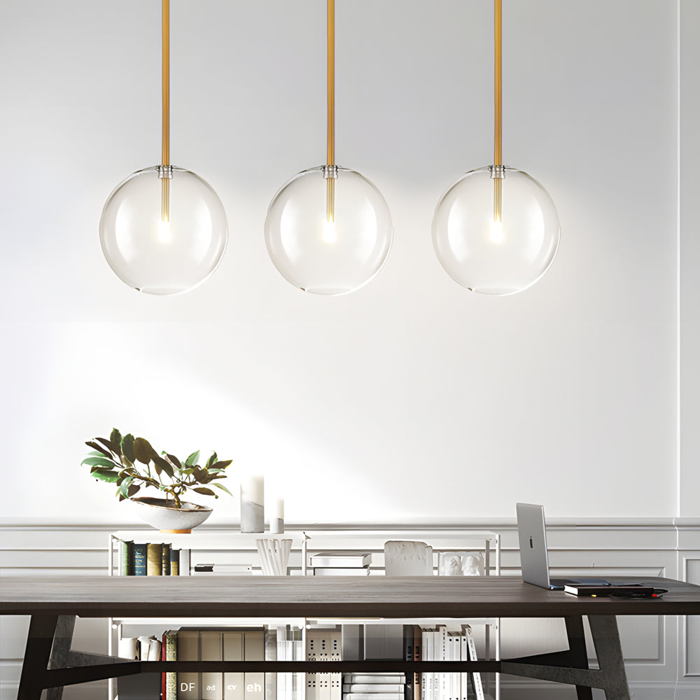 Modern Minimalist Clear Glass Globe Pendant Light with Iron Hardware for Dining Room