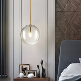 Modern Minimalist Clear Glass Globe Pendant Light with Iron Hardware for Dining Room