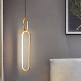 Modern Minimalist Copper LED Pendant Light with 3 Step Dimming Oval Ring Design for Dining Room
