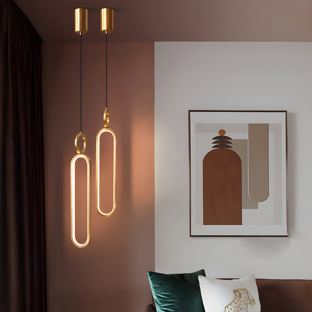 Modern Minimalist Copper LED Pendant Light with 3 Step Dimming Oval Ring Design for Dining Room