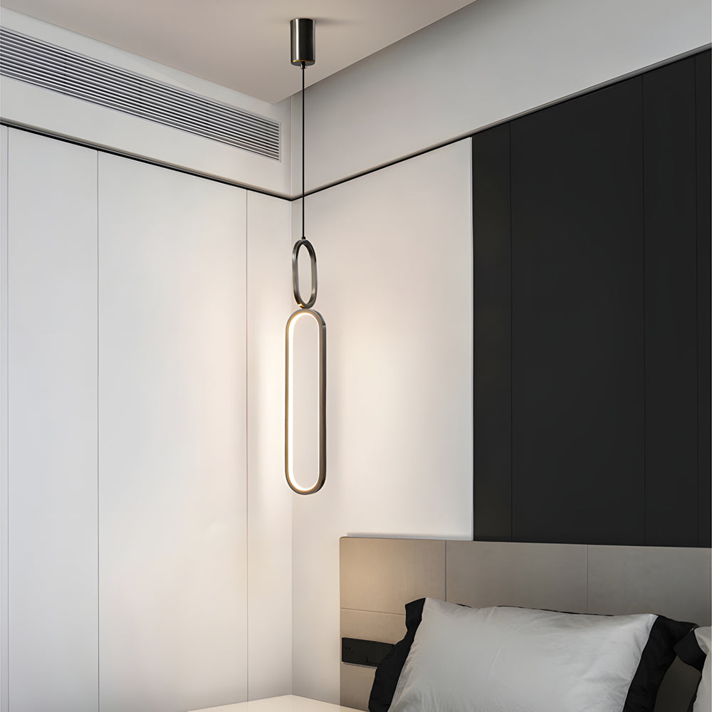 Modern Minimalist Copper LED Pendant Light with 3 Step Dimming Oval Ring Design for Dining Room