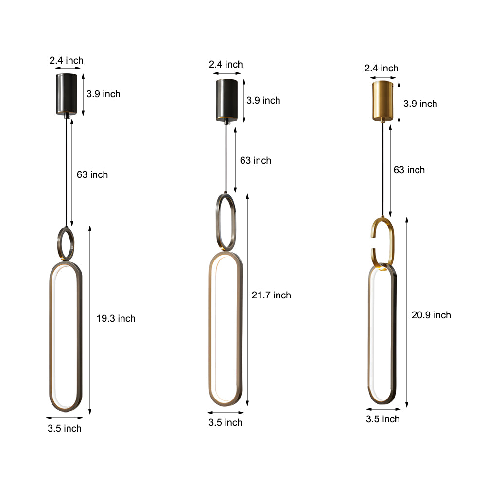 Modern Minimalist Copper LED Pendant Light with 3 Step Dimming Oval Ring Design for Dining Room