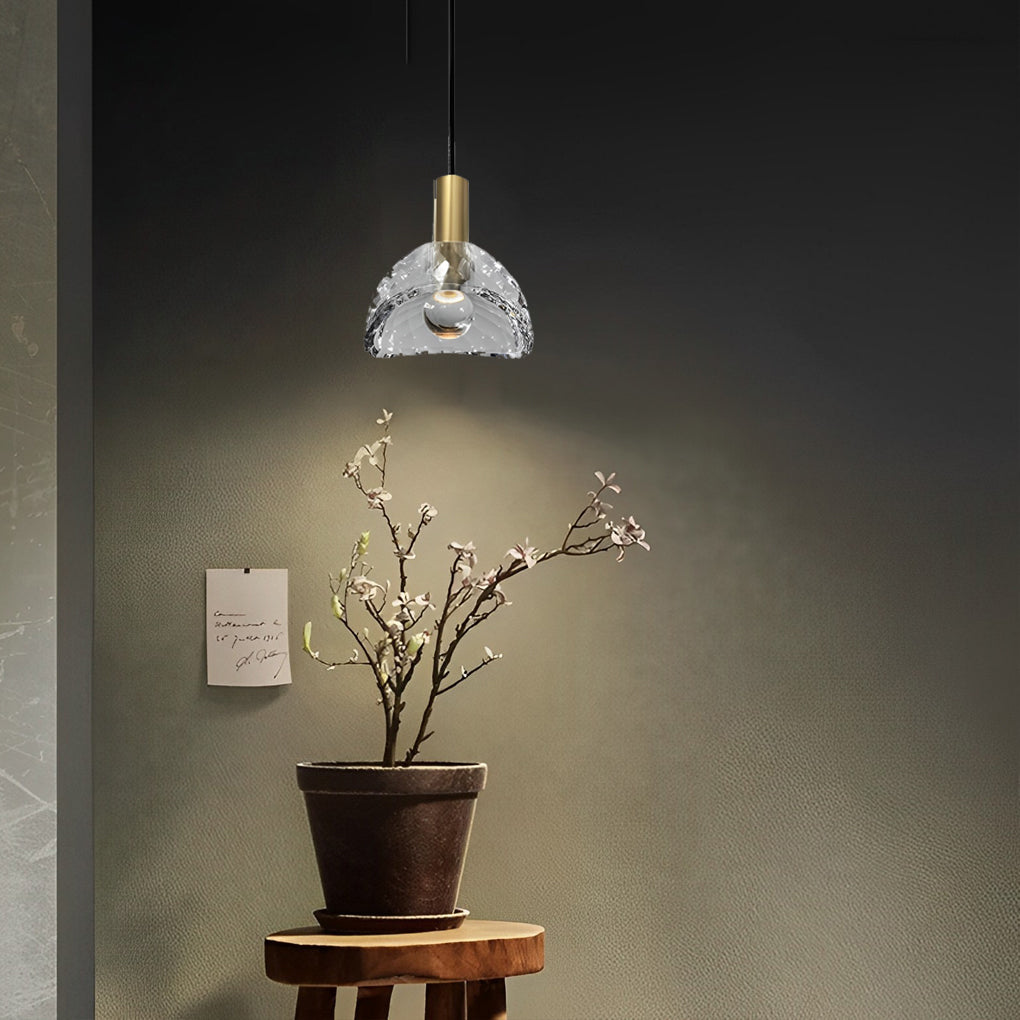 Modern Minimalist Copper Pendant Light with Crystal Shade LED Hanging Lamp for Bedroom