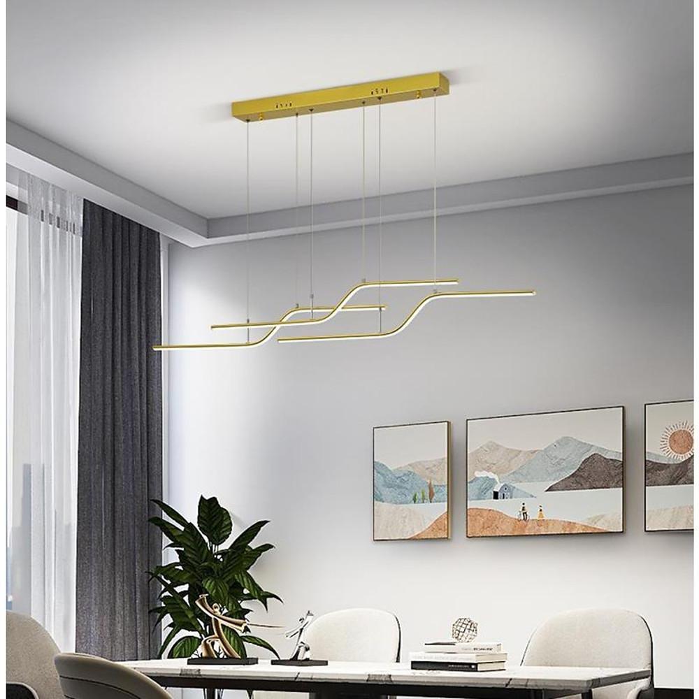 Modern Minimalist Curved Wave LED Pendant Light Linear Dining Room Island Chandelier Lighting