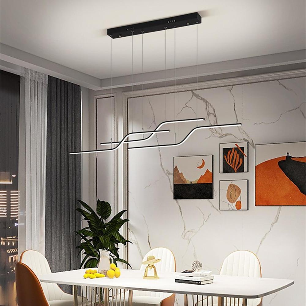 Modern Minimalist Curved Wave LED Pendant Light Linear Dining Room Island Chandelier Lighting