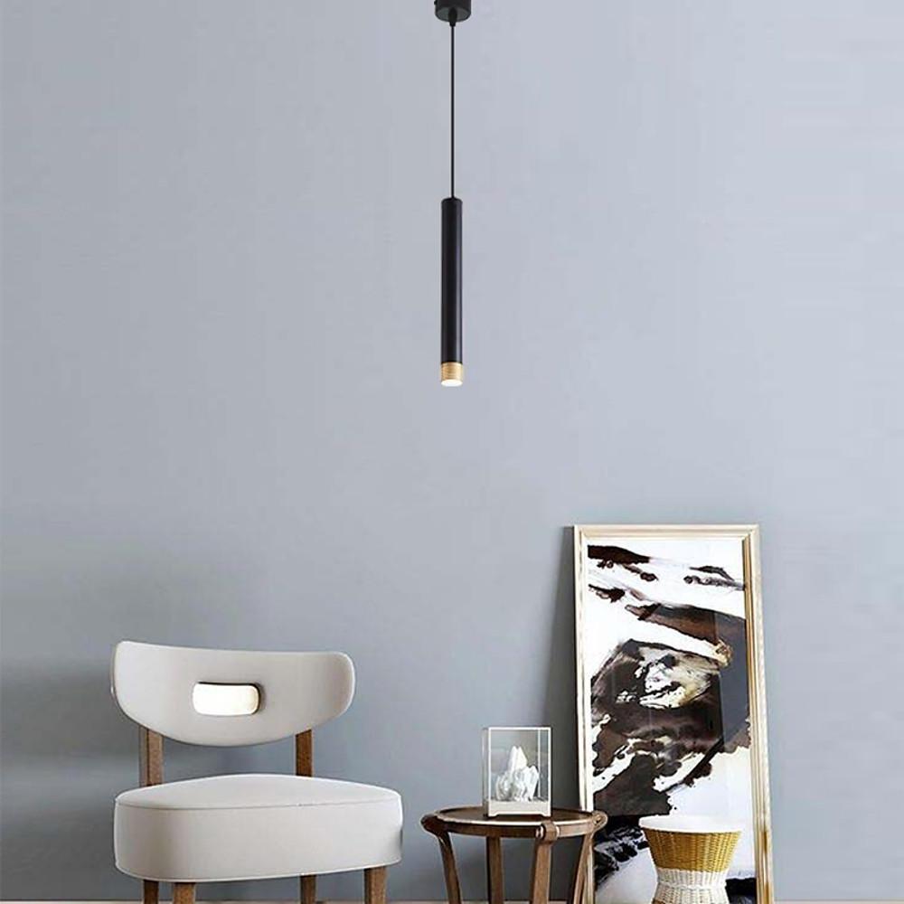 Modern Minimalist Cylinder LED Pendant Light Slender Metal Island Hanging Lighting