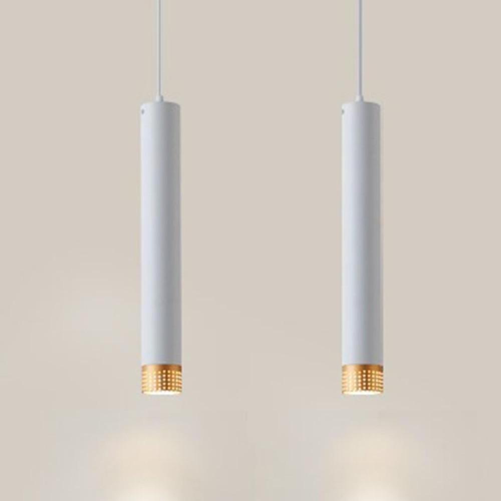 Modern Minimalist Cylinder LED Pendant Light Slender Metal Island Hanging Lighting