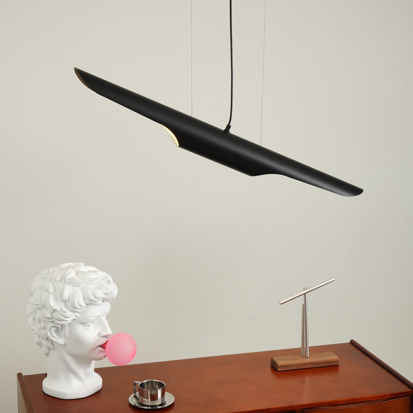 Modern Minimalist Cylindrical Pipe Pendant Light in Matte Black and Gold Finish