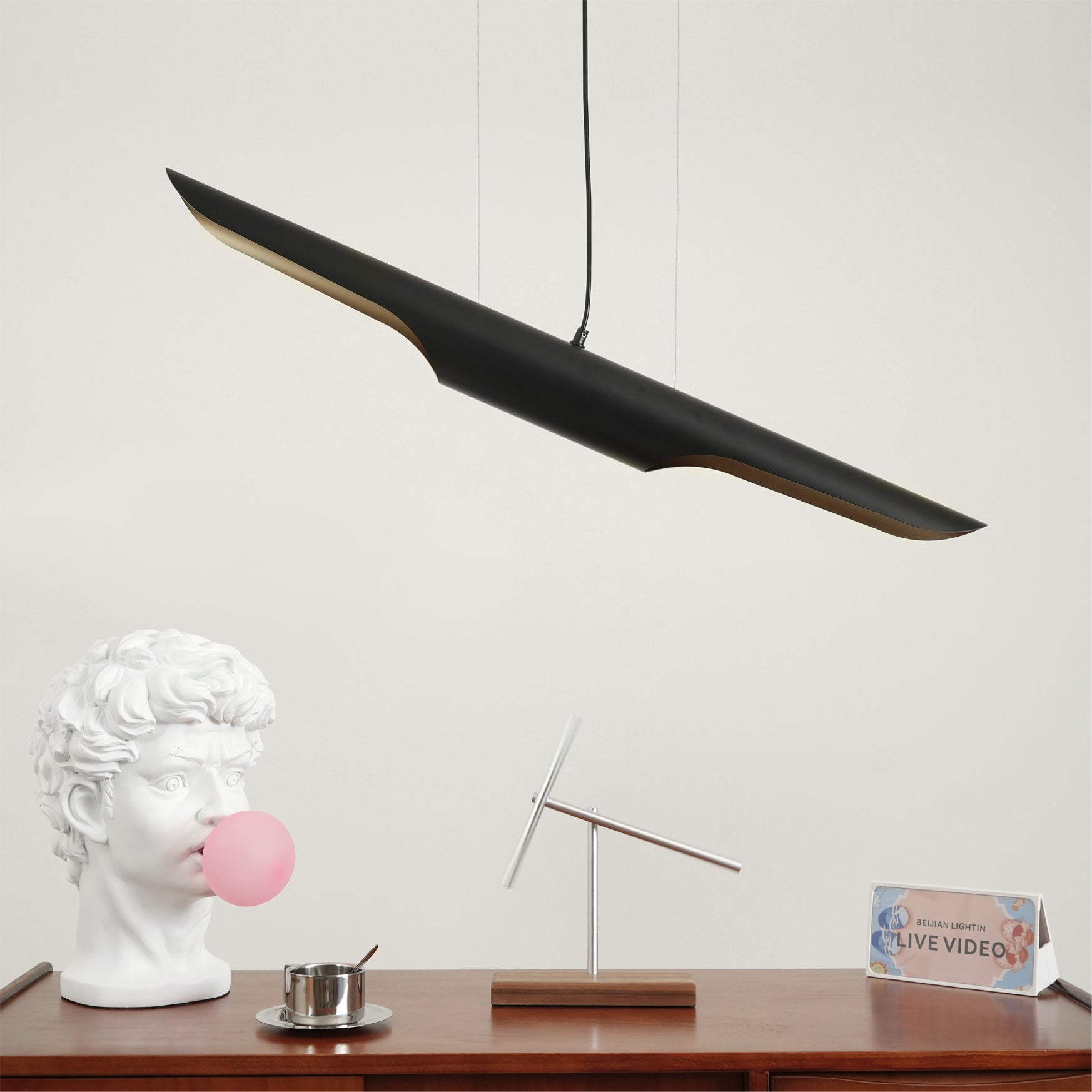 Modern Minimalist Cylindrical Pipe Pendant Light in Matte Black and Gold Finish