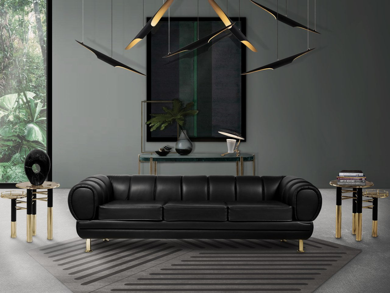 Modern Minimalist Cylindrical Pipe Pendant Light in Matte Black and Gold Finish