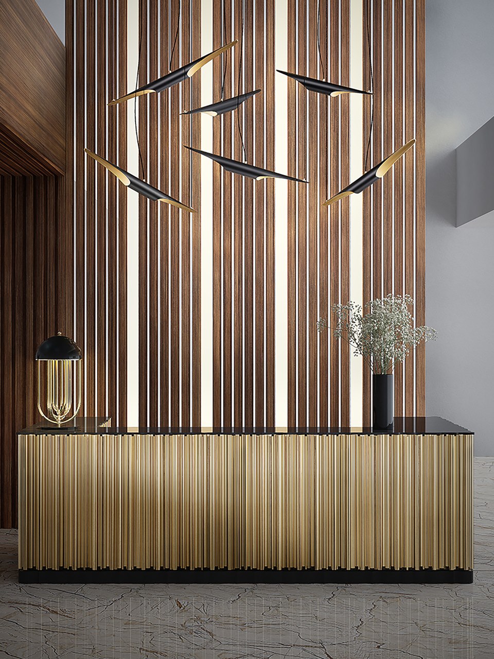 Modern Minimalist Cylindrical Pipe Pendant Light in Matte Black and Gold Finish