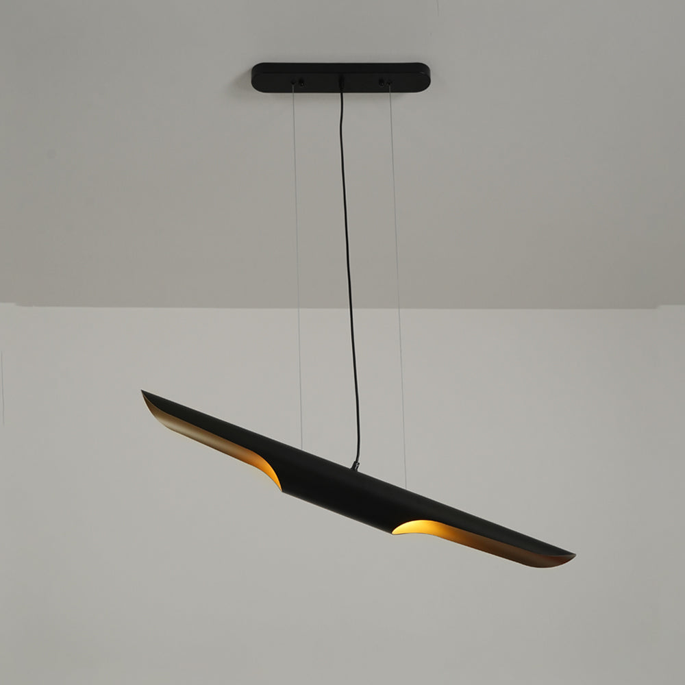 Modern Minimalist Cylindrical Pipe Pendant Light in Matte Black and Gold Finish