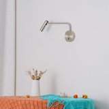 Modern Minimalist Disc LED Wall Sconce Set with Adjustable Pivoting Arm for Bedside Reading