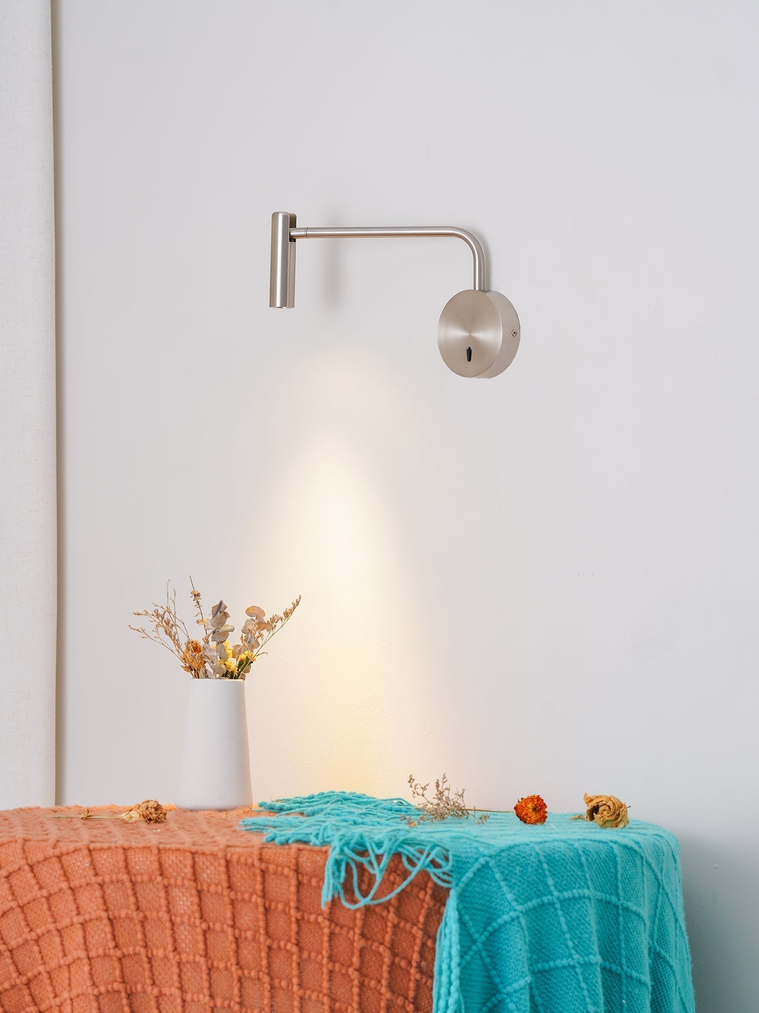 Modern Minimalist Disc LED Wall Sconce Set with Adjustable Pivoting Arm for Bedside Reading