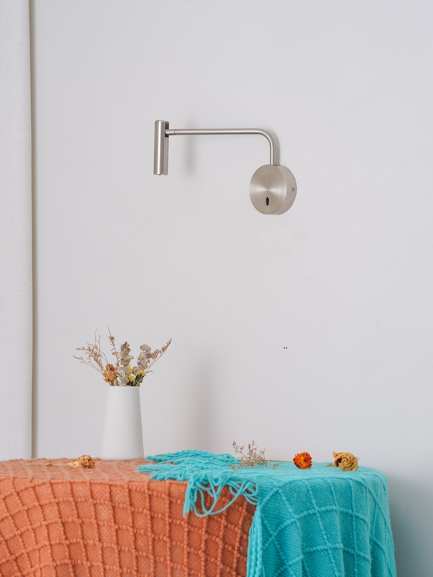 Modern Minimalist Disc LED Wall Sconce Set with Adjustable Pivoting Arm for Bedside Reading