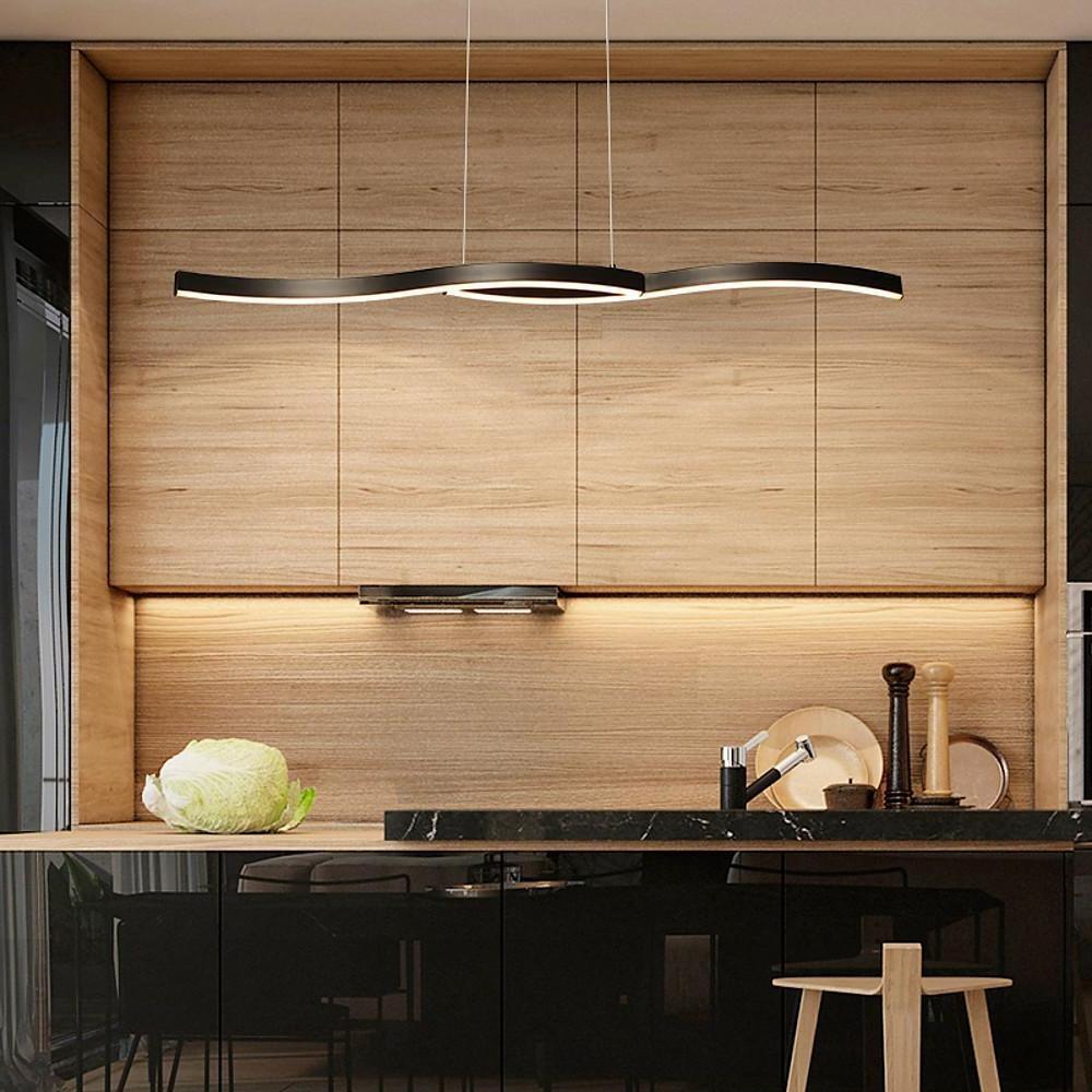 Modern Minimalist Double Wave LED Pendant Light Metal Island Dining Chandelier 2 Lights