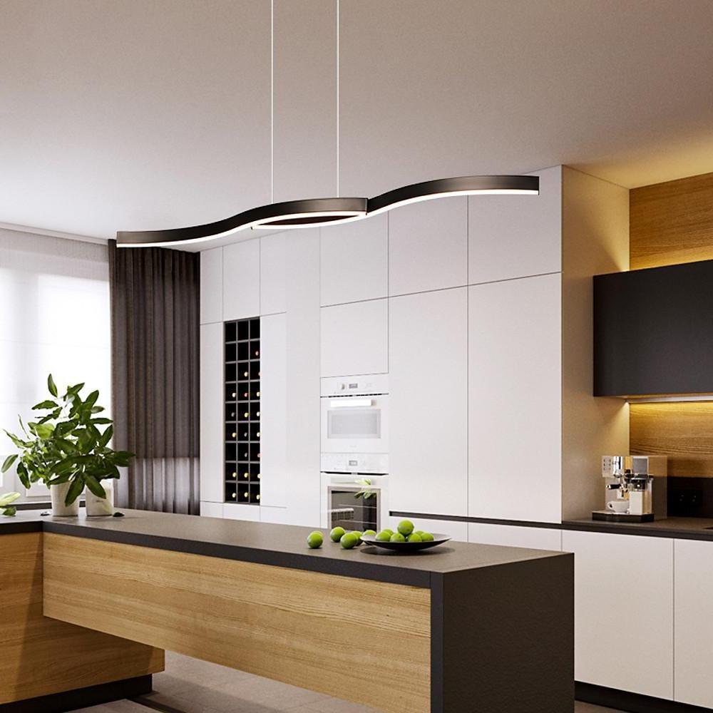 Modern Minimalist Double Wave LED Pendant Light Metal Island Dining Chandelier 2 Lights