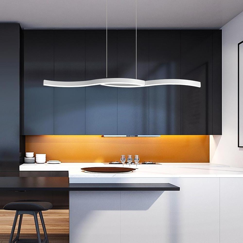 Modern Minimalist Double Wave LED Pendant Light Metal Island Dining Chandelier 2 Lights
