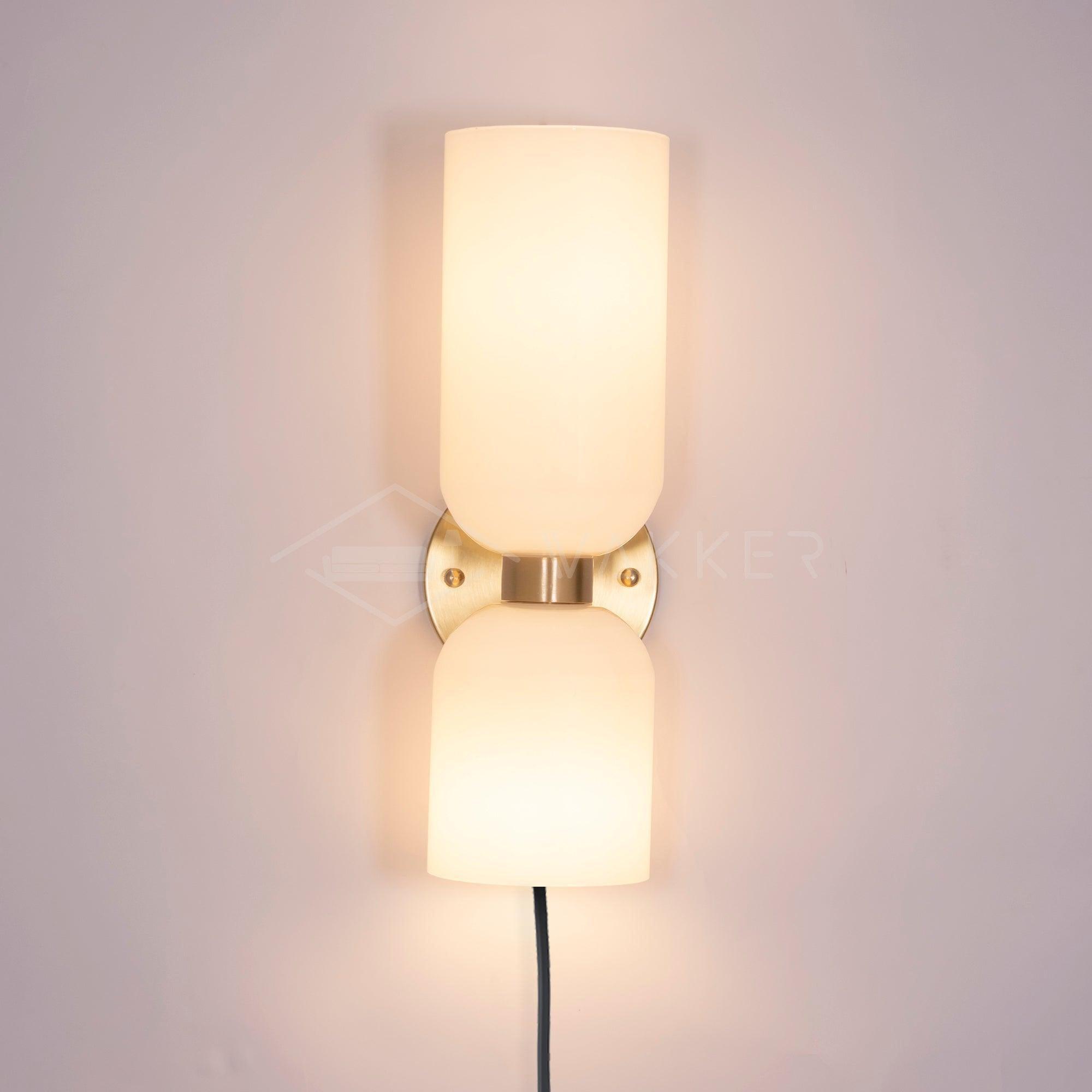 Modern Minimalist Glass Globe Plug In Wall Sconce Set of 2 Brass Bracket Wall Lamp