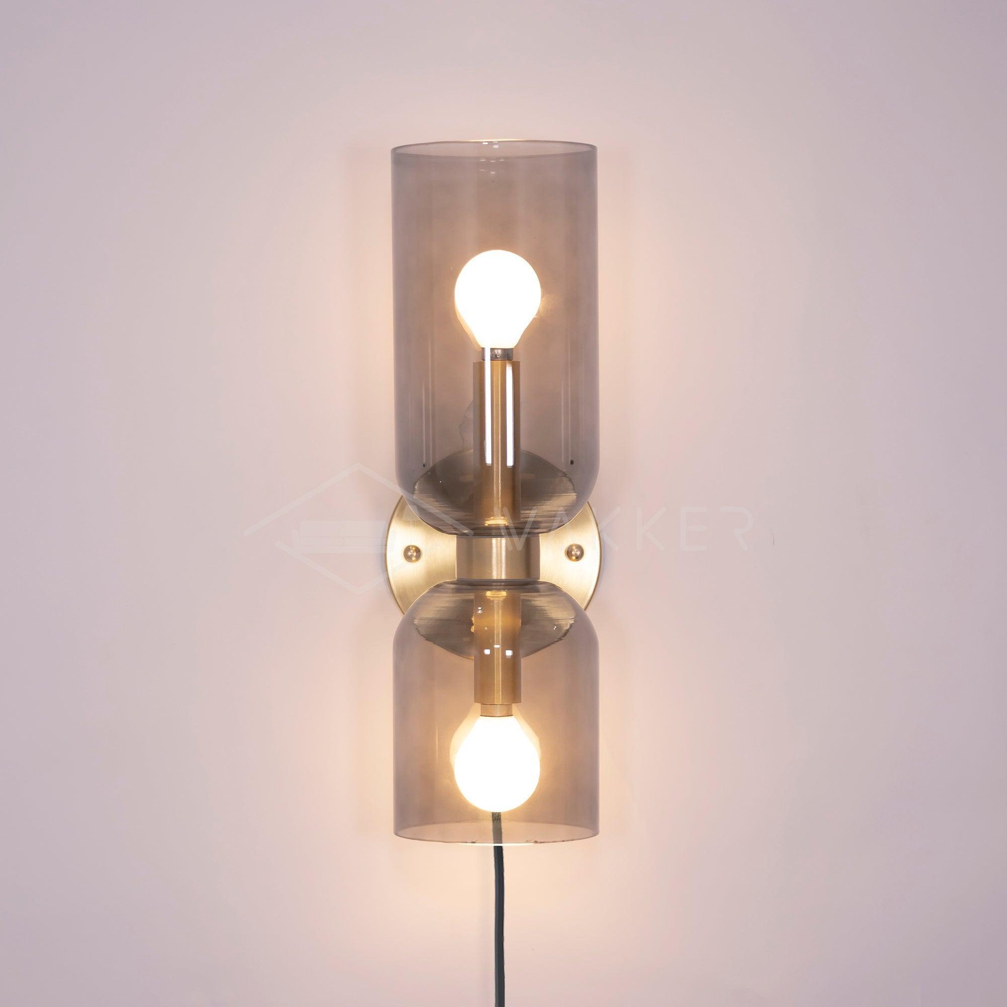 Modern Minimalist Glass Globe Plug In Wall Sconce Set of 2 Brass Bracket Wall Lamp