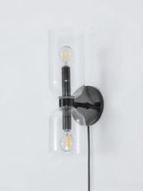 Modern Minimalist Glass Globe Plug In Wall Sconce Set of 2 Brass Bracket Wall Lamp