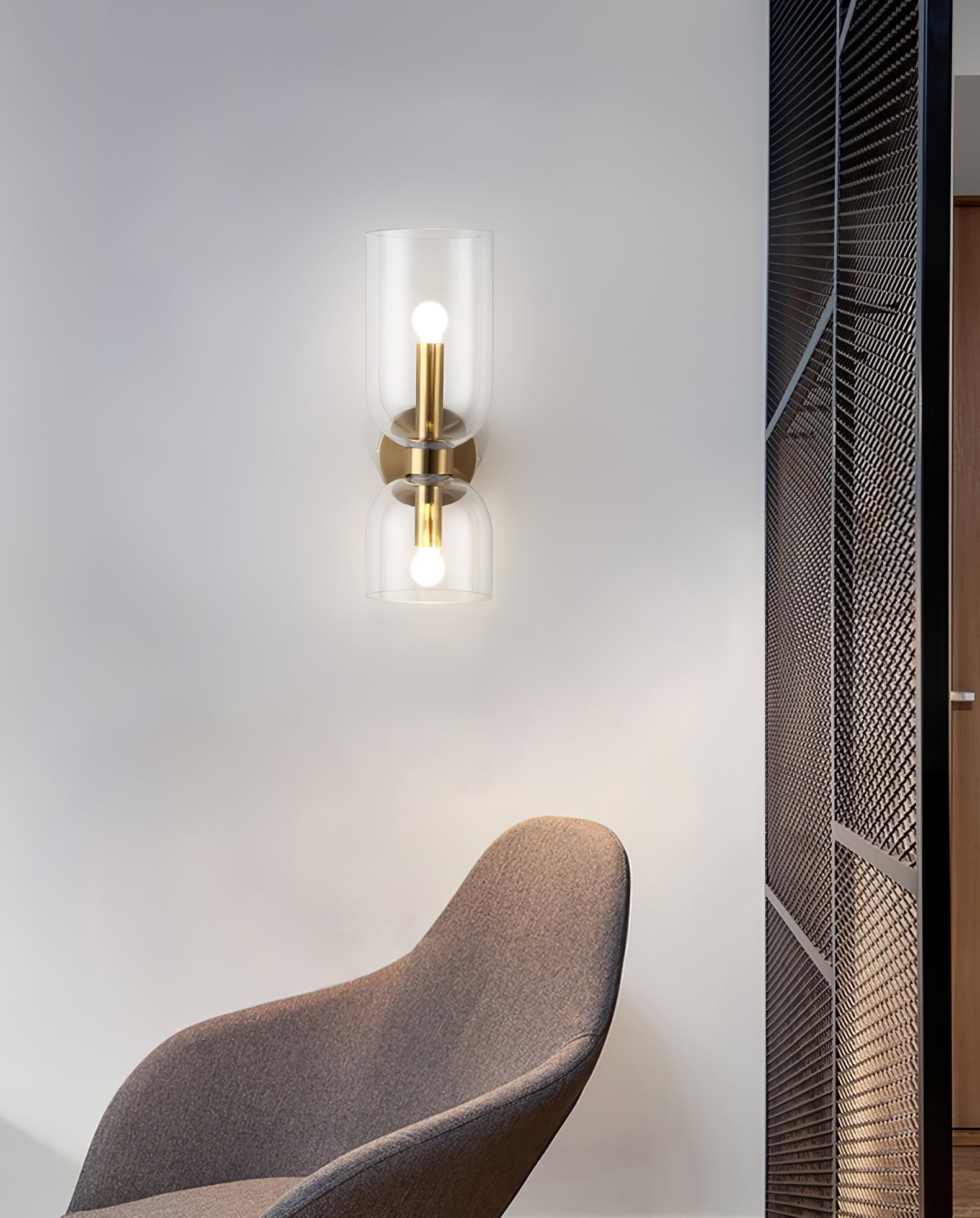 Modern Minimalist Glass Globe Plug In Wall Sconce Set of 2 Brass Bracket Wall Lamp