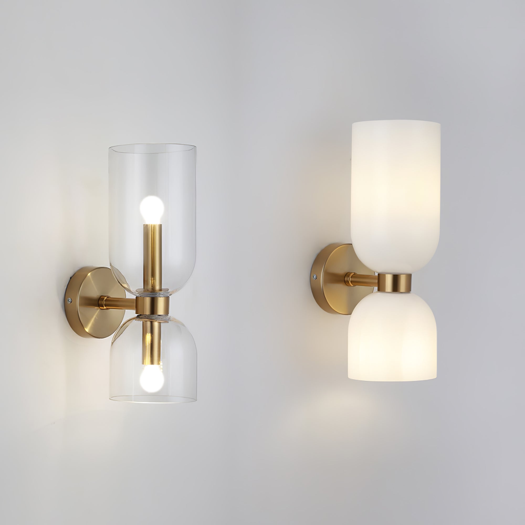 Modern Minimalist Glass Globe Plug In Wall Sconce Set of 2 Brass Bracket Wall Lamp