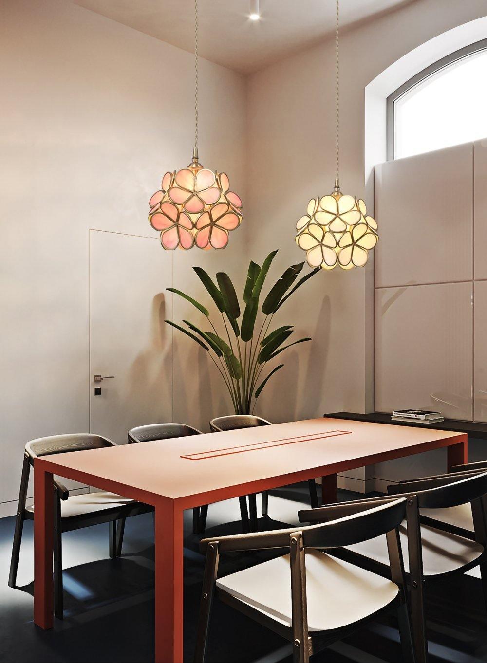 Modern Minimalist Glass Petal Pendant Lamp Brass Hanging Fixture for Kitchen Island
