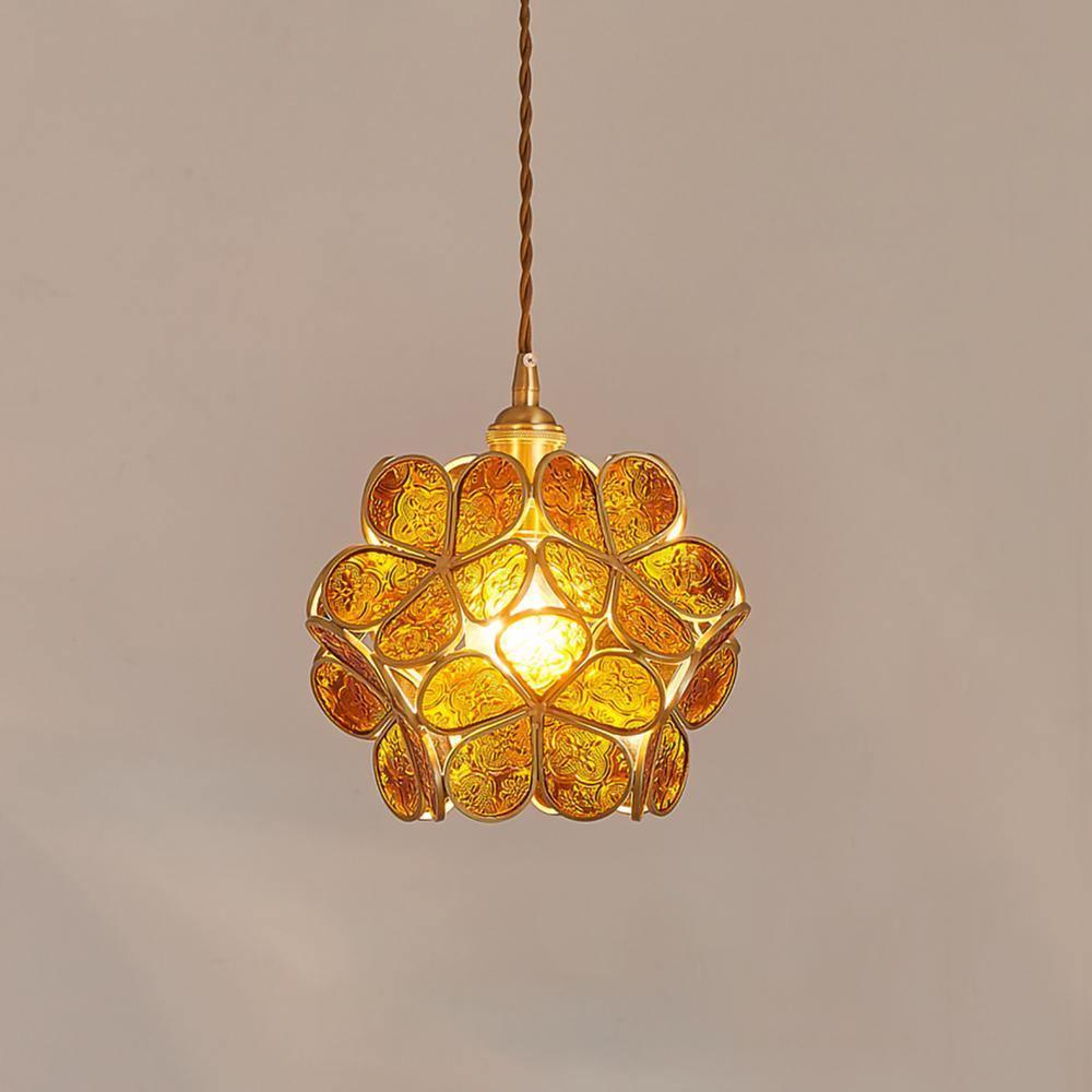 Modern Minimalist Glass Petal Pendant Lamp Brass Hanging Fixture for Kitchen Island