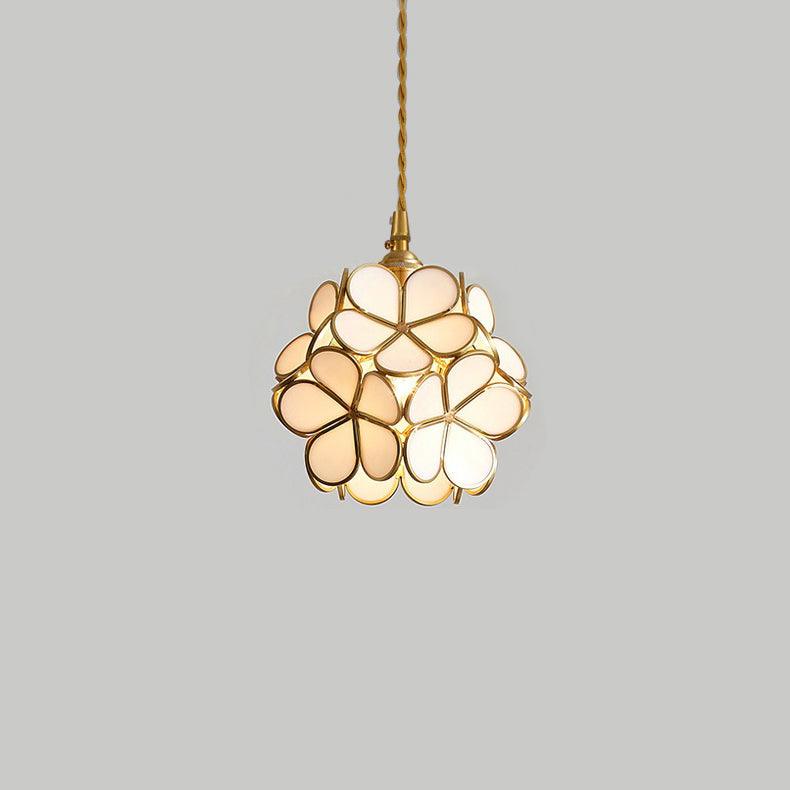 Modern Minimalist Glass Petal Pendant Lamp Brass Hanging Fixture for Kitchen Island