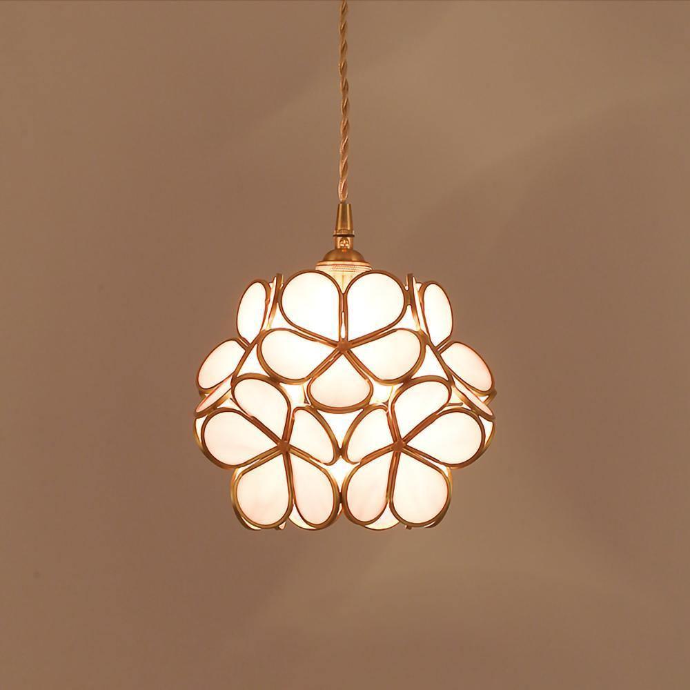 Modern Minimalist Glass Petal Pendant Lamp Brass Hanging Fixture for Kitchen Island