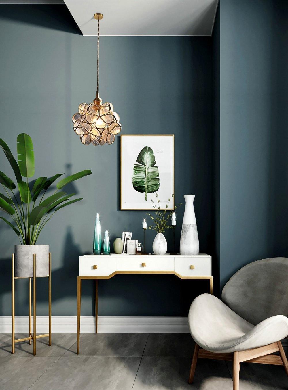 Modern Minimalist Glass Petal Pendant Lamp Brass Hanging Fixture for Kitchen Island