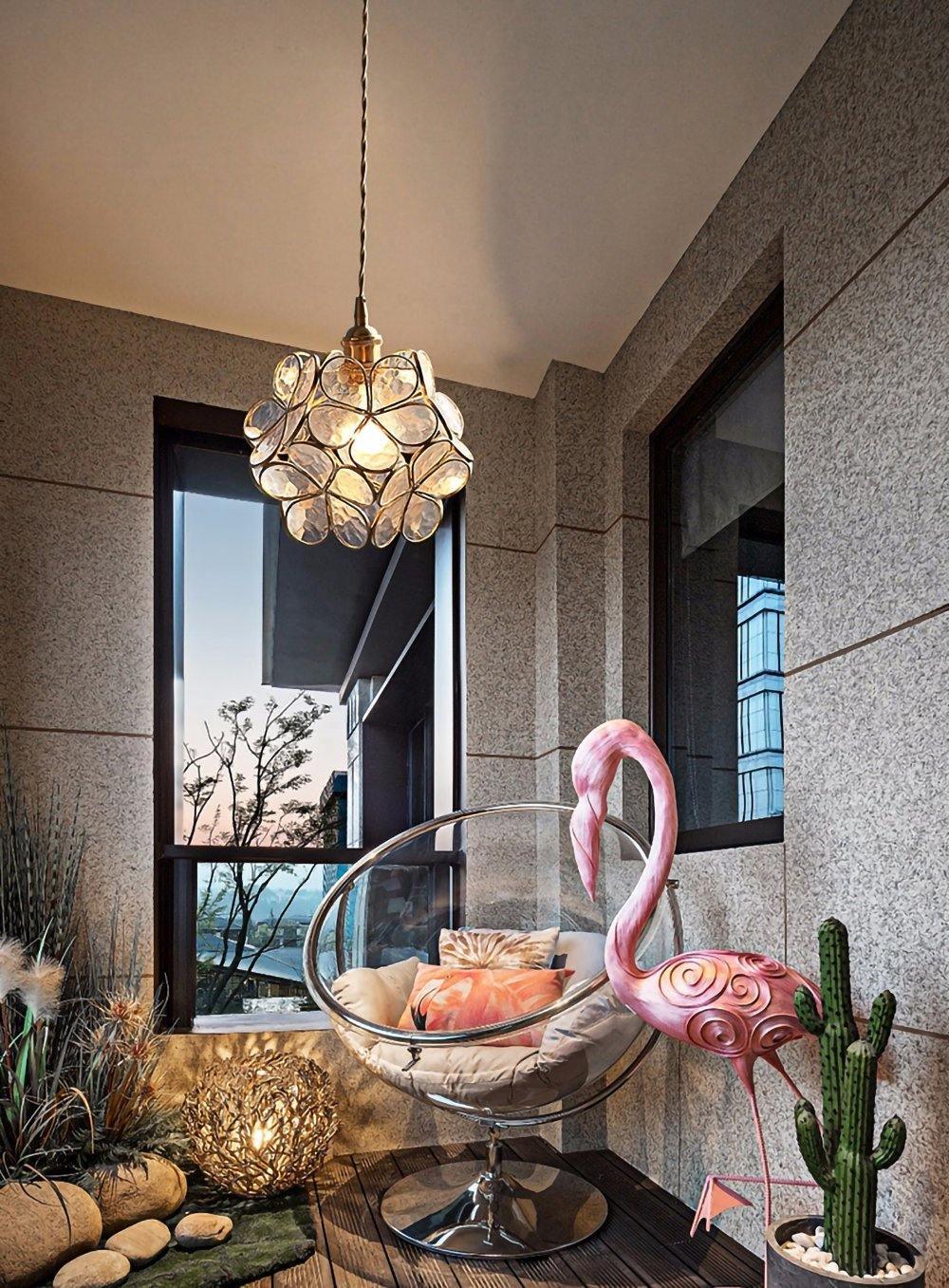 Modern Minimalist Glass Petal Pendant Lamp Brass Hanging Fixture for Kitchen Island