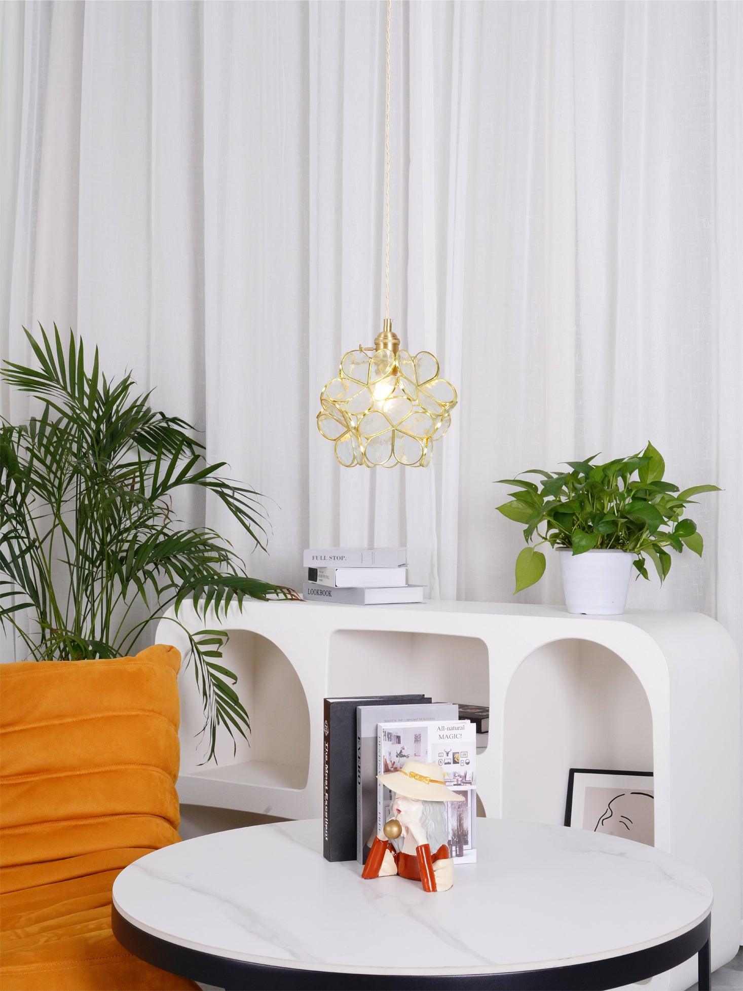 Modern Minimalist Glass Petal Pendant Lamp Brass Hanging Fixture for Kitchen Island