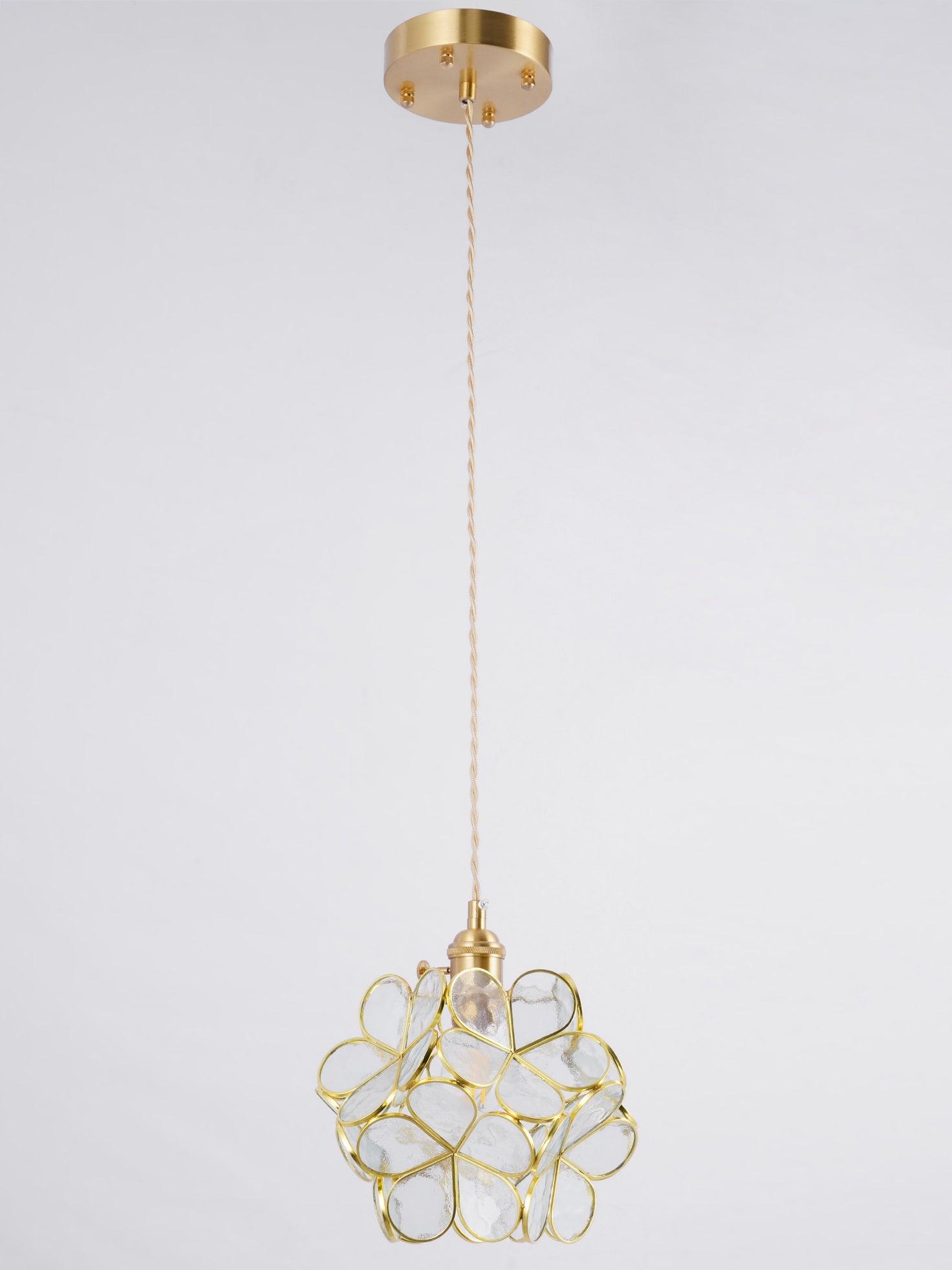 Modern Minimalist Glass Petal Pendant Lamp Brass Hanging Fixture for Kitchen Island