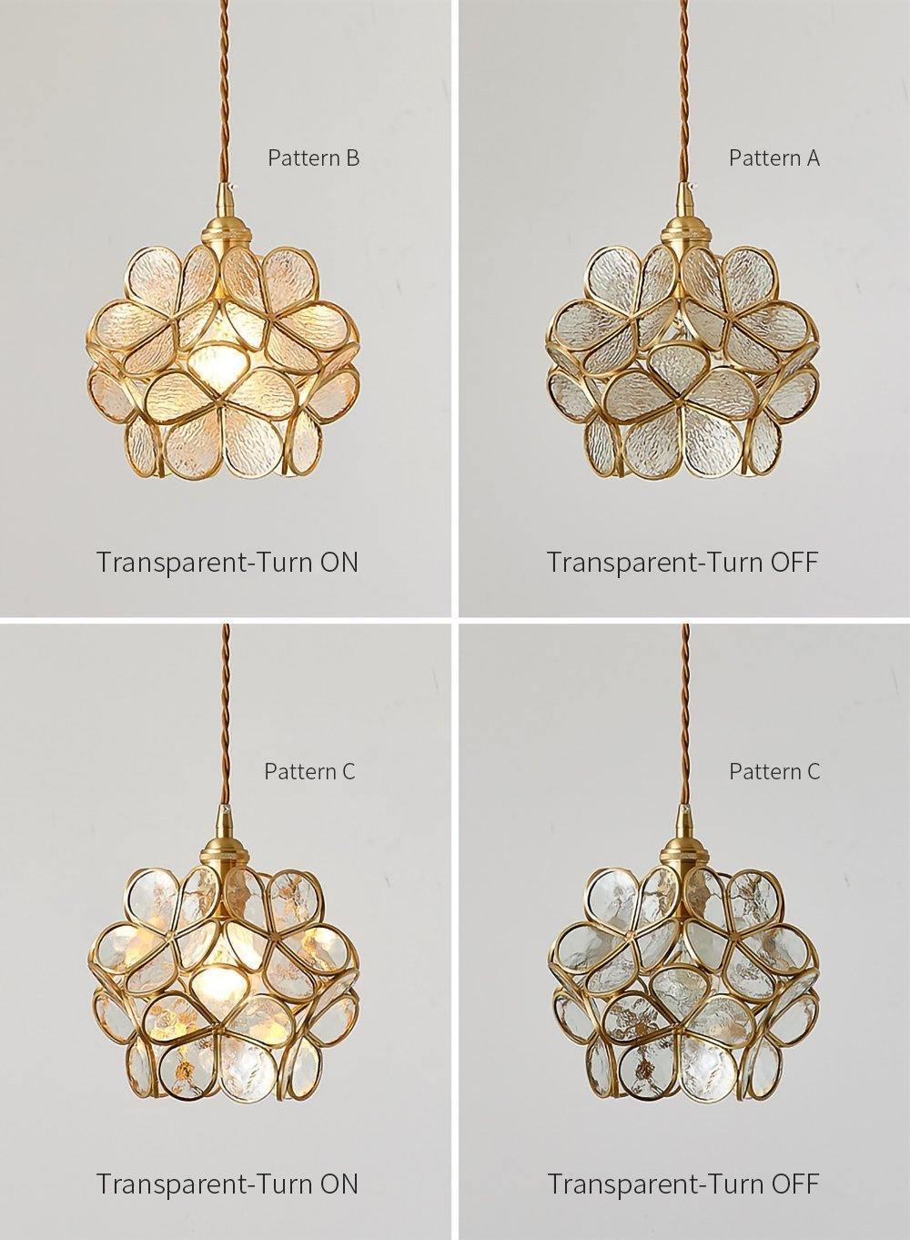 Modern Minimalist Glass Petal Pendant Lamp Brass Hanging Fixture for Kitchen Island