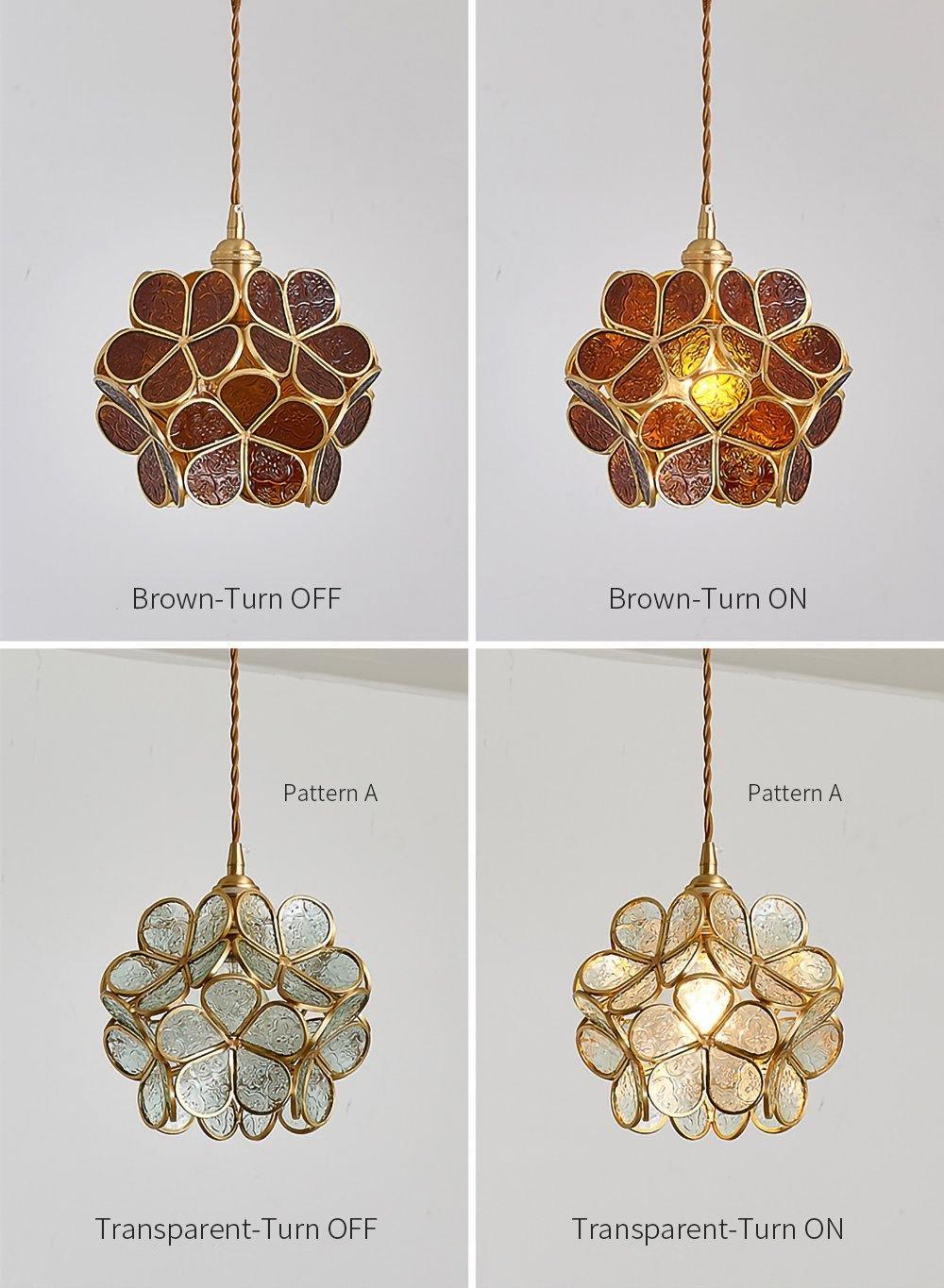 Modern Minimalist Glass Petal Pendant Lamp Brass Hanging Fixture for Kitchen Island